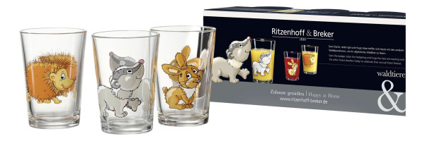 Trinkglas-Set WALDTIERE in klar aus Glas