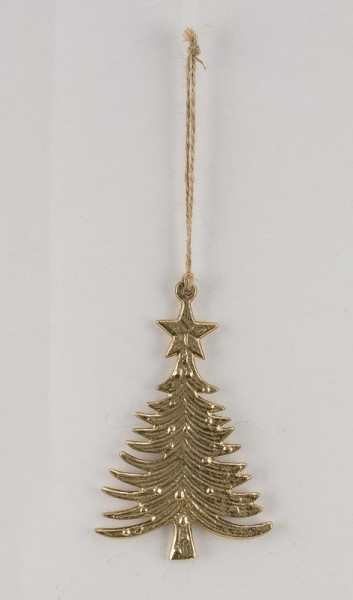 Christbaumschmuck Hänger Tanne in goldfarben aus Aluminium