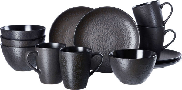 Kaffeeservice KITWE in schwarz aus Steingut