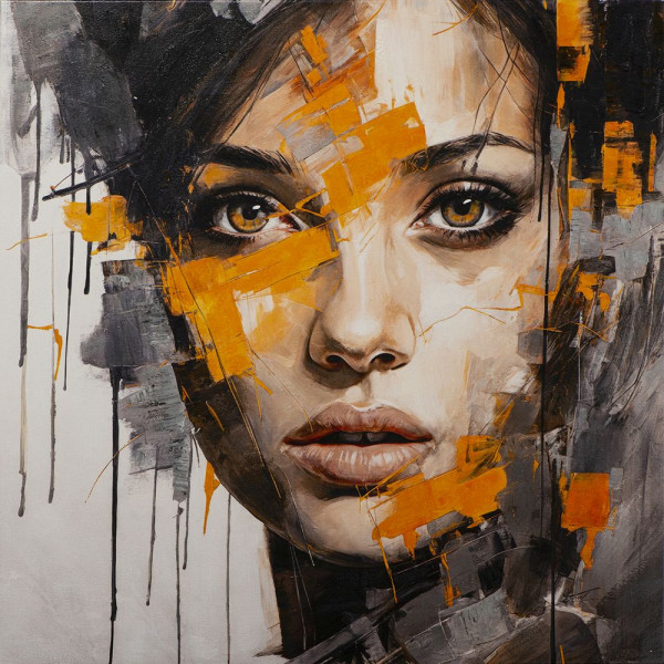 Gemälde BROWN EYE GIRL in bunt aus Holz