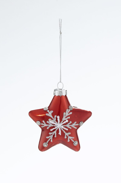 Weihnachtskugel Stern rot in rot aus Glas