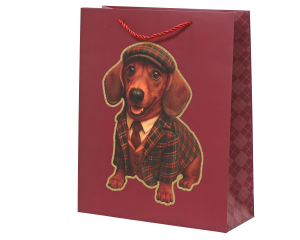 Geschenktasche Dackel in rot aus Papier