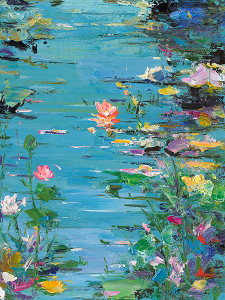 Gemälde FLORAL WATERS in blau aus Holz