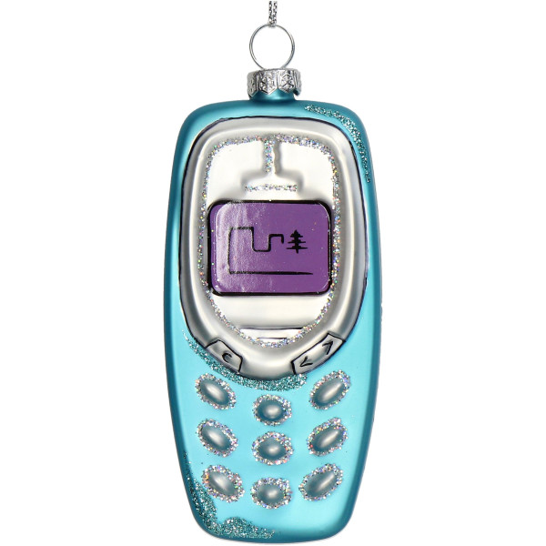Weihnachtskugel MOBILE PHONE in blau aus Glas