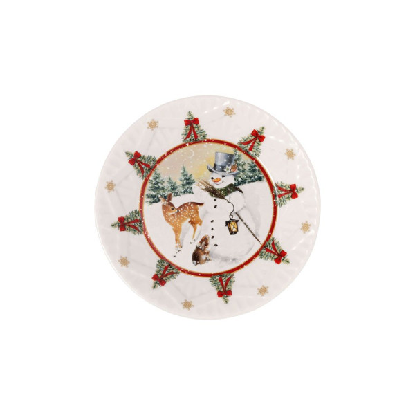 Schale Schneemann mit Tieren in mehrfarbig aus Bone China