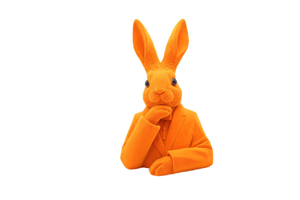 Hase FLOCKY in orange aus Polyresin