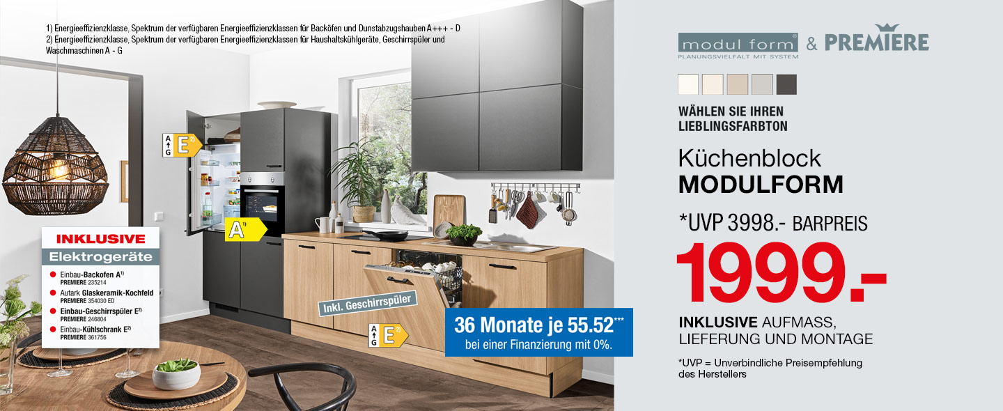 Küchenblock MODULFORM in Holz- und Graphitoptik, UVP 3998.- Euro Barpreis, 1999.- Euro oder 0%-Finanzierung 36 Monate je 55.52 Euro ***