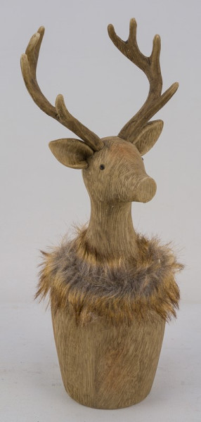 Hirsch mit Fellkragen in braun aus Polyresin