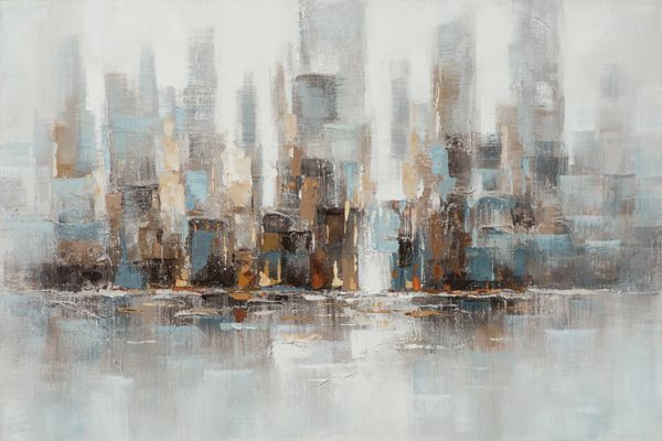 Gemälde ABSTRAKTE SKYLINE in bunt aus Holz