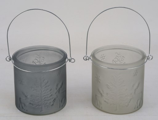Teelichthalter TANNE/HIRSCH in grau aus Glas