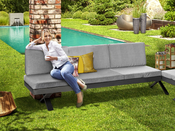 Gartensofa RIEKE links in grau aus Aluminium