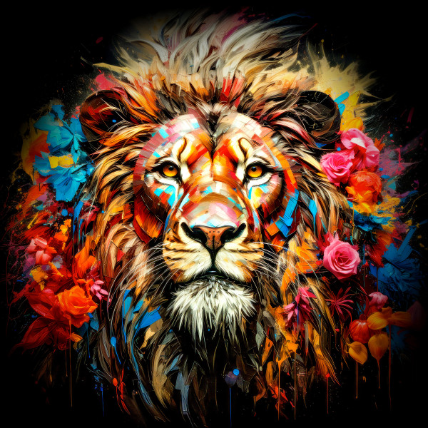 Glasbild COLORFUL LION HEAD in mehrfarbig aus Glas