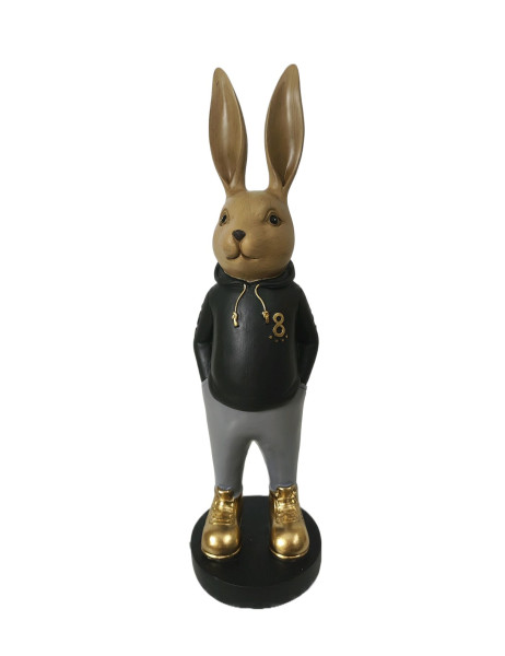 Hase mit Hoody in schwarz aus Polyresin