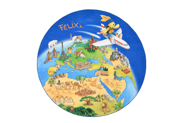 Teppich FELIX DER HASE in blau aus Polyester