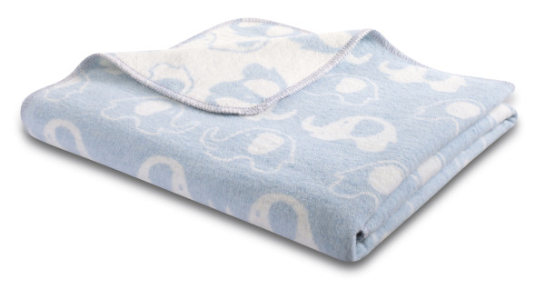 Babydecke LOVEL.ELEPHANTS in blau aus Mischgewebe