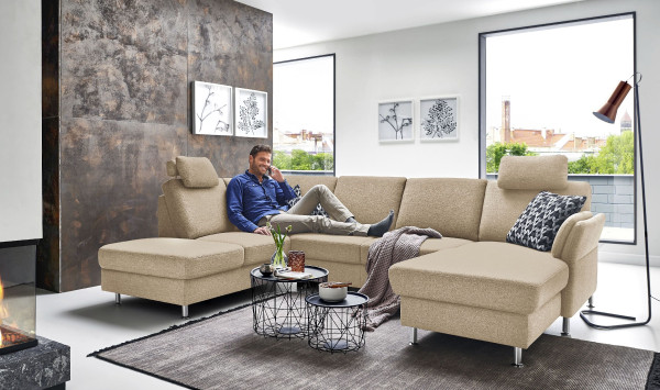 Wohnlandschaft SYSTEMPOLSTER ZAZOU in ecru aus Stoff