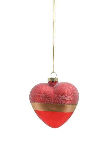 Weihnachtskugel Herz GOLDEN STRIPE in rot aus Glas