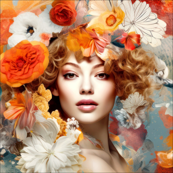 Glasbild FLOWERS ON HER HEAD