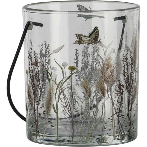 Teelichthalter Blumenwiese in rosa aus Glas