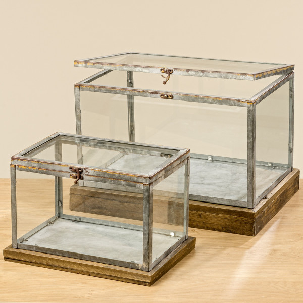 Glaskasten DEMI in grau aus Zink