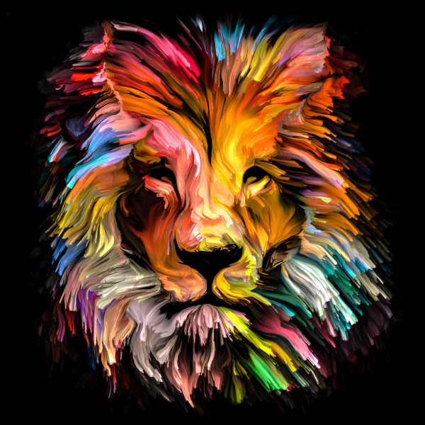 Glasbild COLORFUL LION HEAD