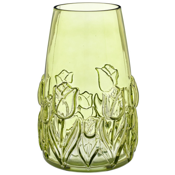 Vase Tulpenrelief in grün aus Glas