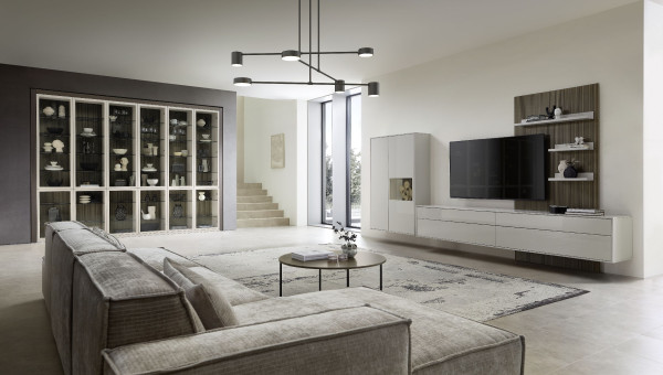 Wohnwand MONDO DIAMO in grau aus Lack
