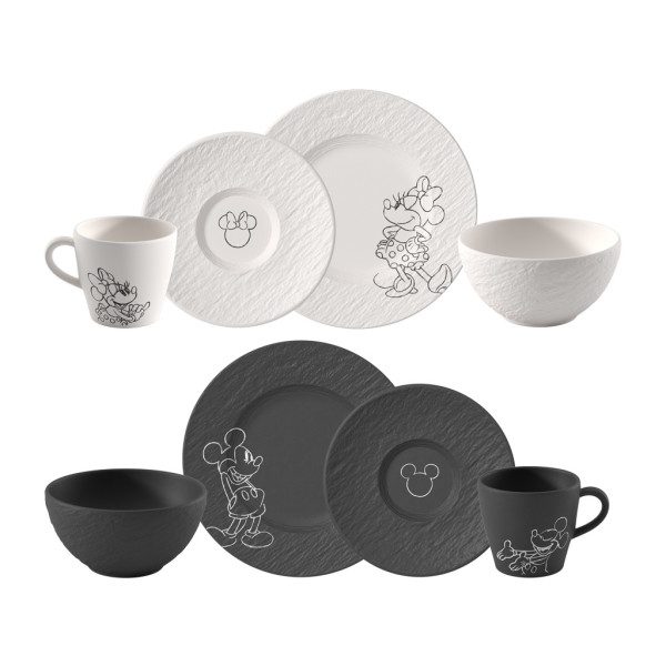 Frühstücks-Set MICKEY MOUSE in schwarz/weiß aus Bone China
