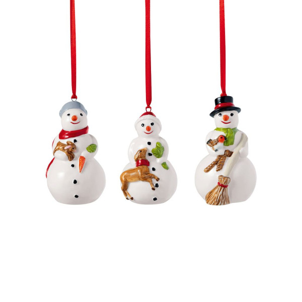 Ornamente-Set Schneemänner in mehrfarbig aus Bone China