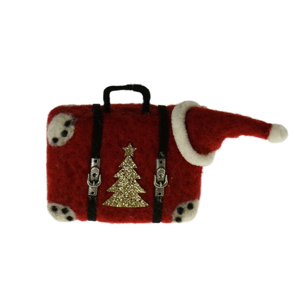 Christbaumschmuck Hänger WEIHNACHTSKOFFER in rot aus Mischgewebe