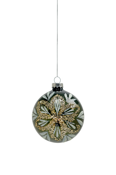 Weihnachtskugel GLITZER in dunkelgrün aus Glas