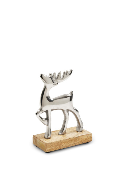 Hirsch auf Sockel in silberfarben aus Aluminium