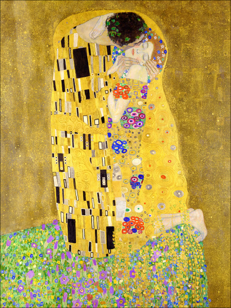Glasbild KLIMT DER KUSS in mehrfarbig aus Glas