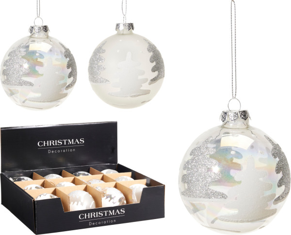 Weihnachtskugel TANNENBAUM in weiß aus Glas