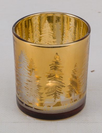 Teelichthalter TANNE in goldfarben aus Glas