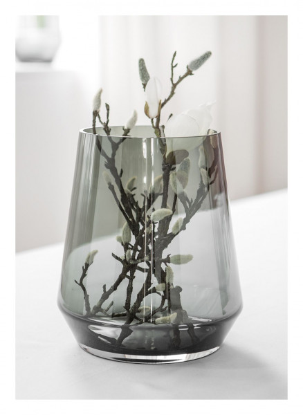 Vase/Windlicht LINEA in grau aus Glas