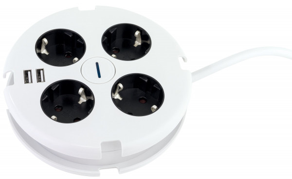 Power-Disc 4 fach mit USB in weiß aus Kunststoff