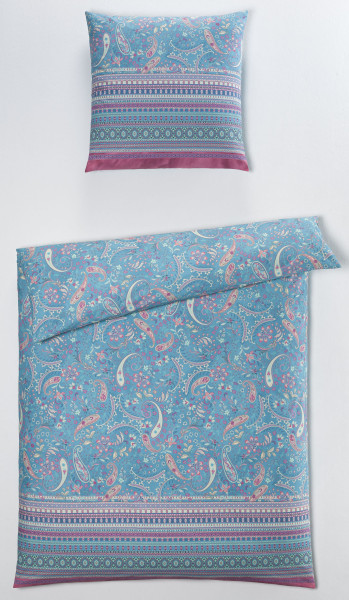 Bettwäsche Satin BURANO in blau aus Baumwolle