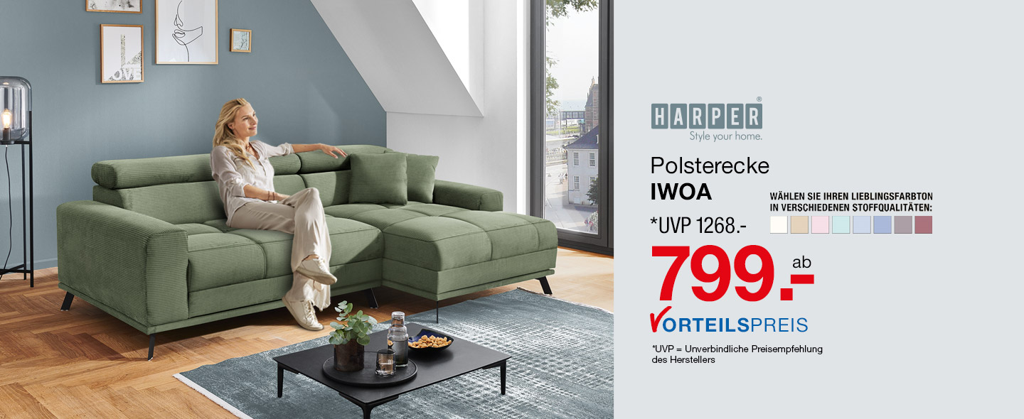 Polsterecke HARPER IWOA - Polsterecke mit dunkelgrünem Cord-Bezug - UVP 1268 Euro, ab 799 Euro Vorteilspreis