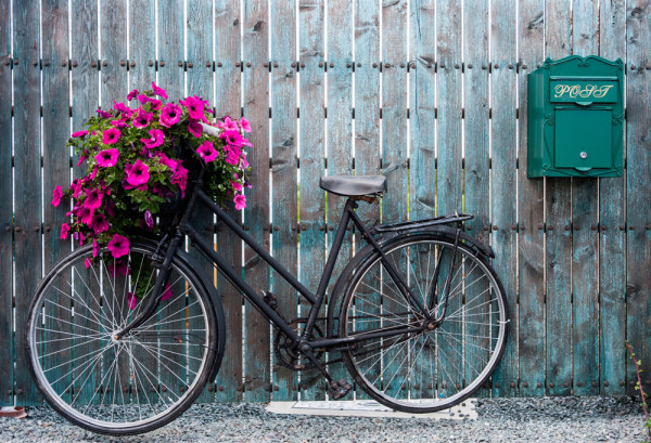 Akustikbild FAHRRAD BLUMENDEKO aus Materialmix
