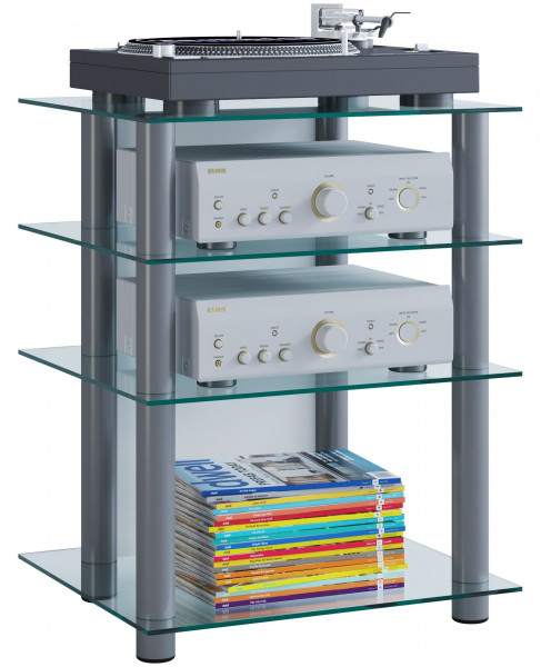 Hifi-Möbel Bilus in  silber/klarglas aus Aluminium