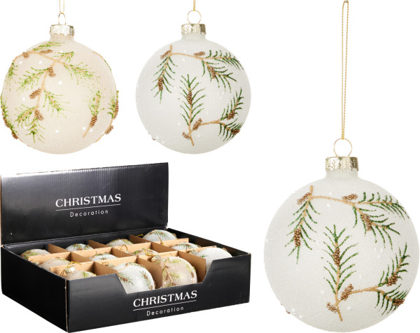 Weihnachtskugel DEKOR in weiß aus Glas