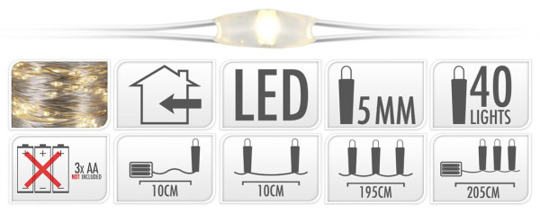 Lichterkette DRAHT 40 LED in silberfarben aus Kunststoff
