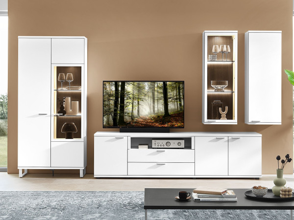 Wohnwand MONDO ARTIST in wollweiss aus Lack