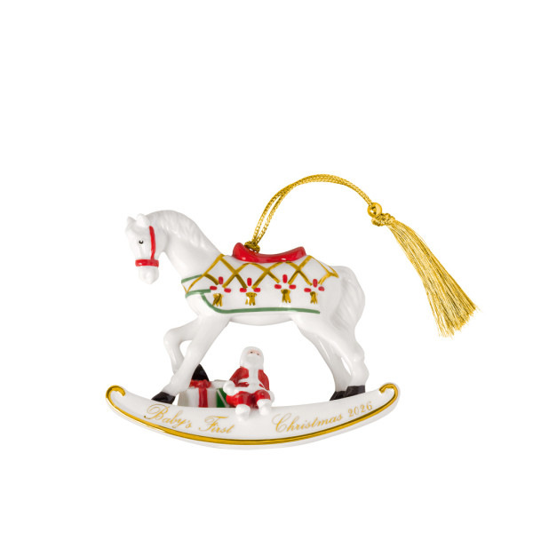 Ornament Schaukelpferd 2026 in goldfarben aus Bone China