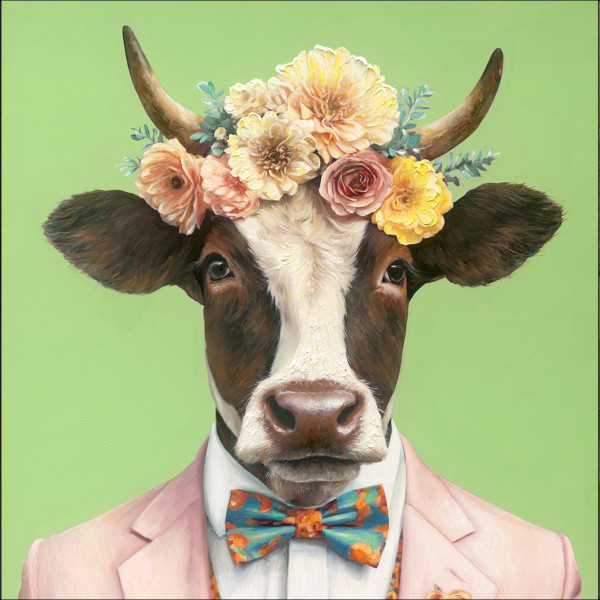 Originalbild CRAZY ANIMALS COW in mehrfarbig aus Holz