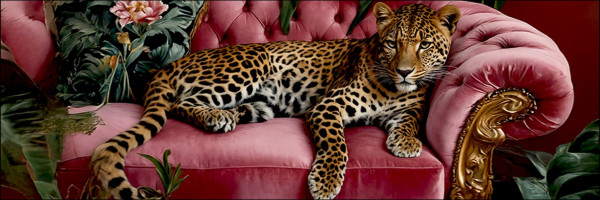 Aludibondbild BIG CAT ON COUCH in mehrfarbig aus Metall