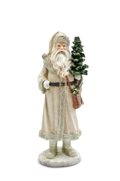 Weihnachtsmann mit Tanne in hellbraun aus Polyresin