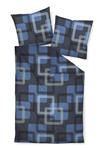 Bettwäsche J. D. Mako-Satin in blau aus Baumwolle