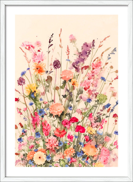 Gerahmtes Bild FLOWERS VI in mehrfarbig aus Glas satiniert